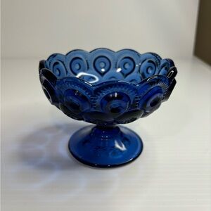 LE Smith Colonial Blue Moon And Stars Flared Ruffled Top Candy Dish 1950’s